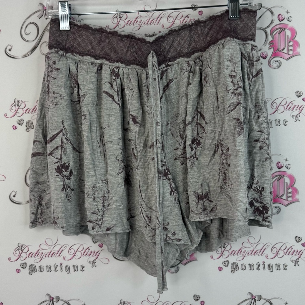 La Vie En Rose shorts lace detail flowers Gray and Purple Floral Pajama Shorts
